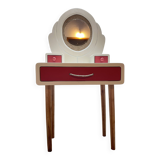 Wooden dressing table with beige and red baroque style mirror