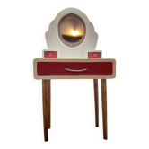 Wooden dressing table with beige and red baroque style mirror