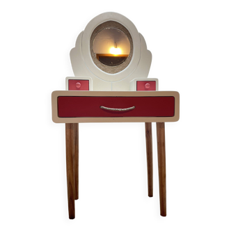 Wooden dressing table with beige and red baroque style mirror