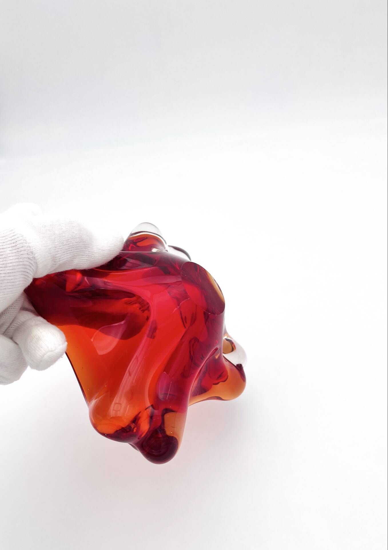 Flavio Poli Seguso Sommerso Red Amber Vintage 60s Art Glass Ashtray