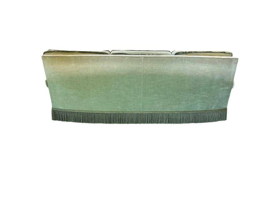 Canapé/fauteuil trois places vintage vert olive à franges