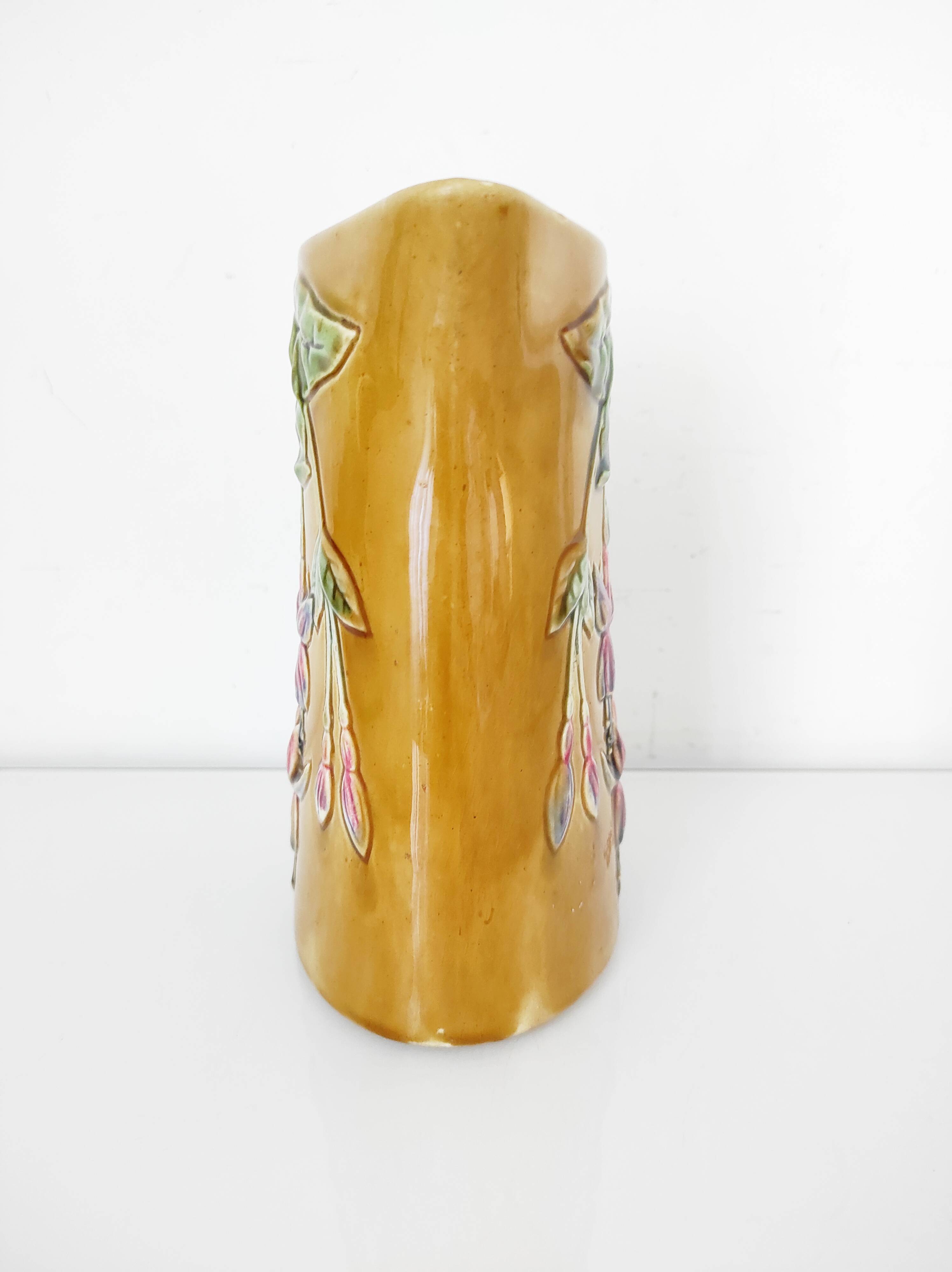 1900 earthenware pitcher with pink flowers