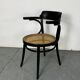 Chaise de bureau mod 233 en bois cintré noire avec assise en rotin par Thonet, années 1930