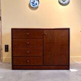 Chest of drawers, buffet with 3 drawers, 1 door in dark wood, France 1982