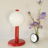 Mushroom lamp in lacquered steel and opaline, bubble gum, space age, 1970