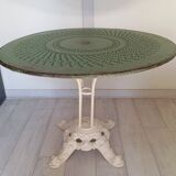 Table de jardin en tôle et pied en fonte