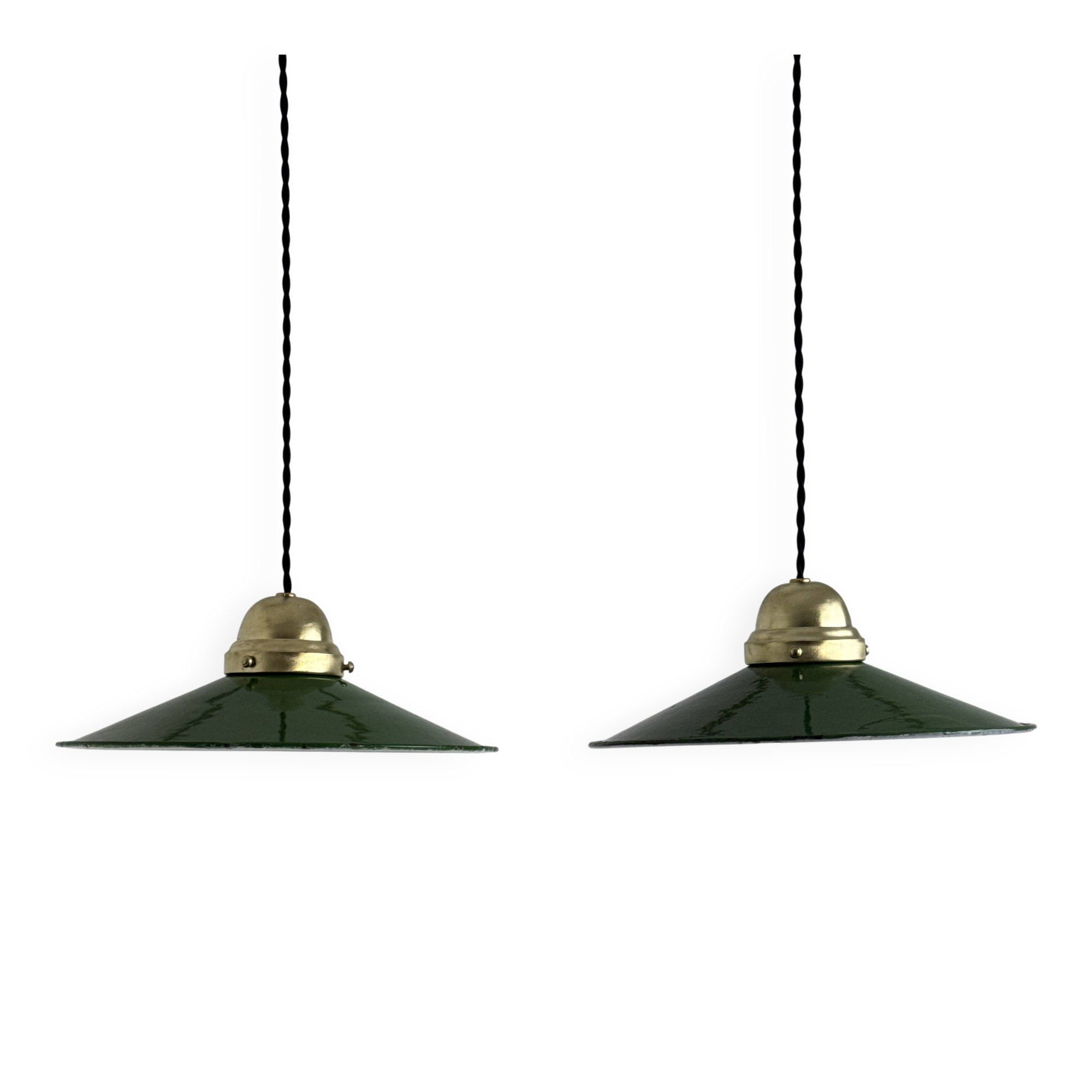 Pair of old enamelled workshop suspensions