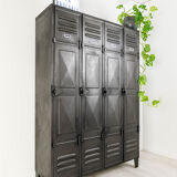 Very nice vintage metal industrial cloakroom with diamond-tipped doors