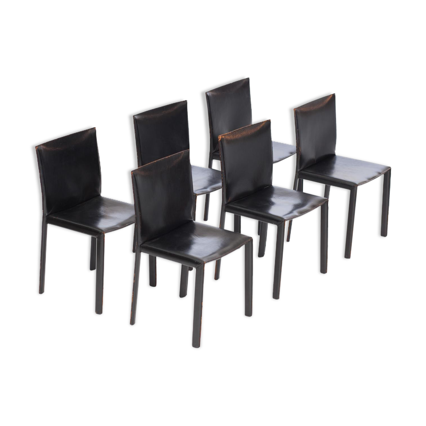 Set de 6 chaises en cuir noir par Studio Grassi & Bianchi pour Pellizoni Pasqualina 1980