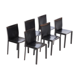 Set of 6 chairs in black leather by Studio Grassi & Bianchi for Pellizoni Pasqualina 1980