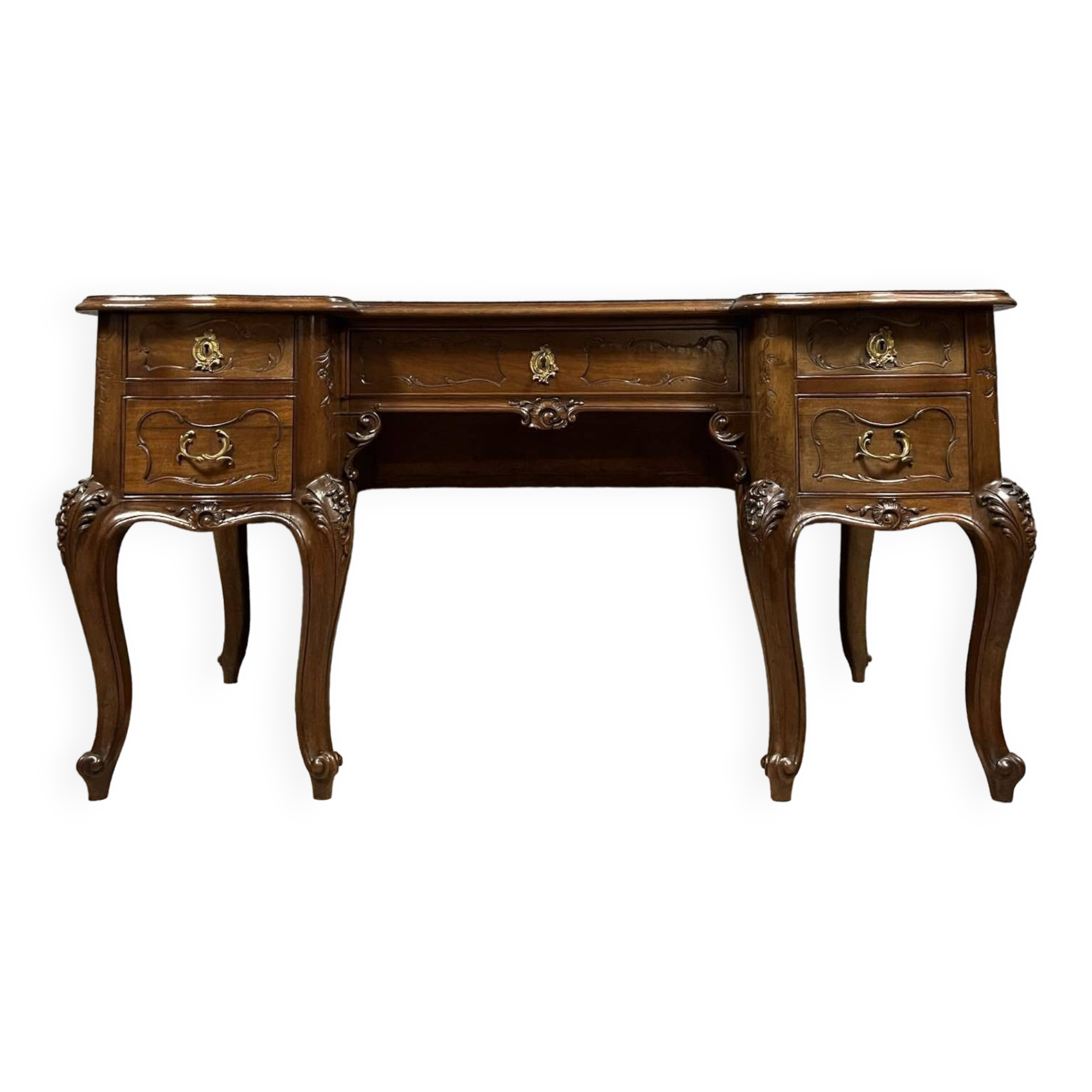 Curved provencal louis xv style desk in carved walnut circa 1880