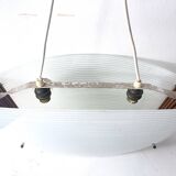 Scandinavian pendant light in ribbed glass and teak, 1960
