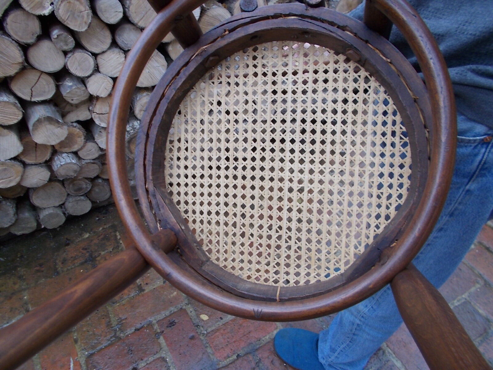 Curved wooden bistro chair and canning