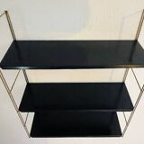 Adjustable vintage wall shelf in black metal and brass