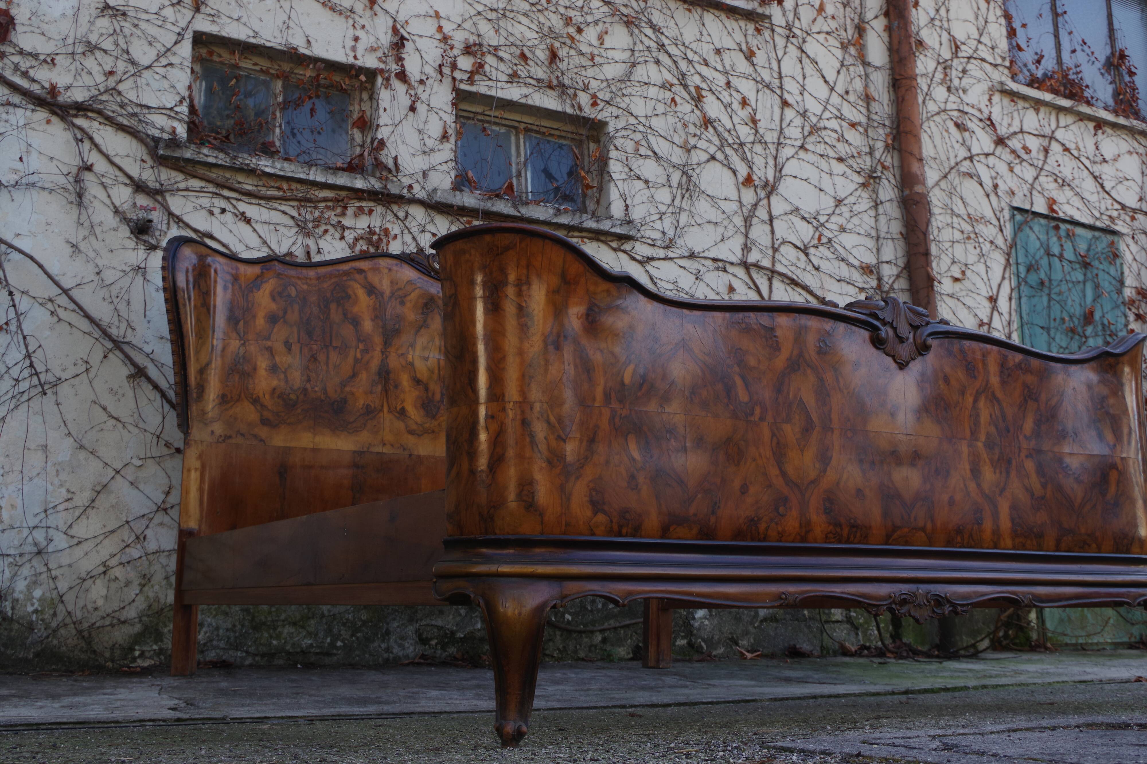 Rounded Walnut Burl Double Bed, 1950s
