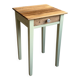 Restored antique oak bedside table - almond green and natural varnished wood