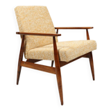 Fauteuil de salon vintage jaune bohème, style milieu du siècle