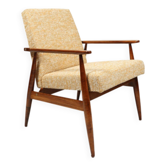 Fauteuil de salon vintage jaune bohème, style milieu du siècle
