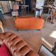 Club sofa in leather and fabric