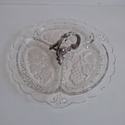 Art Deco Pressed Glass Divided Serving Dish with Alpaca Handle, 1930