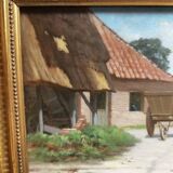 Antique oil painting, french barbizon school, wooden frame