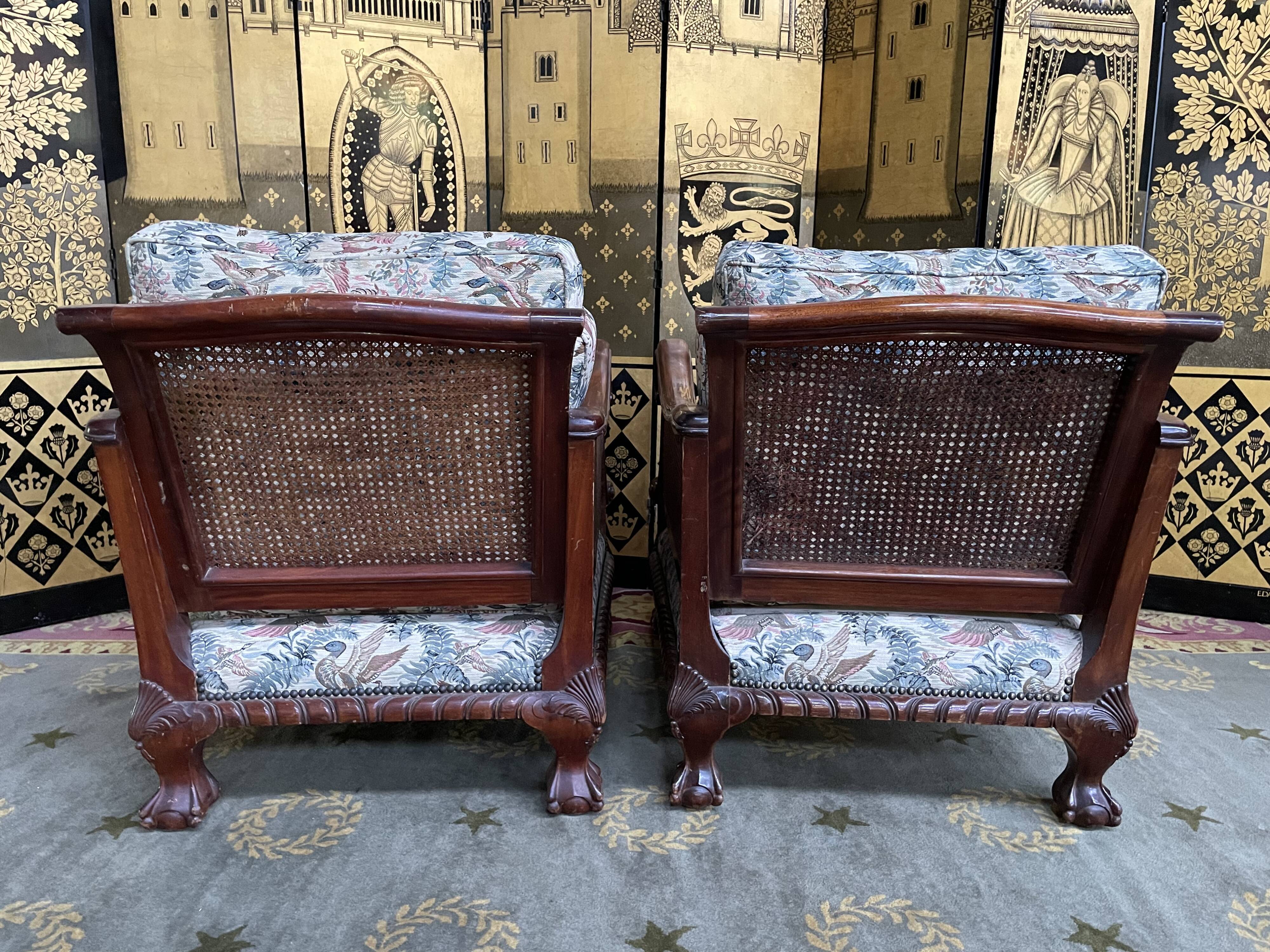Pair of English mahogany and canning armchairs