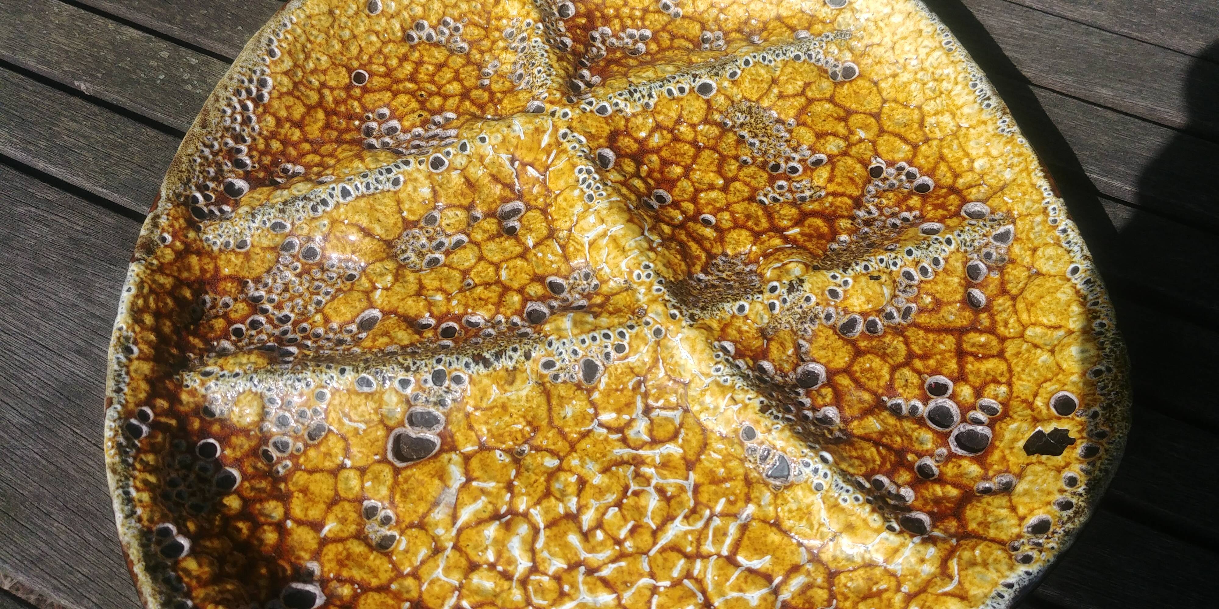 Aperitif dish / empty pocket 6 compartments in glazed ceramic yellow Emaux savoyard fat lava