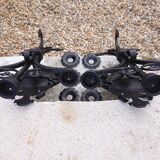 Pair of black wrought iron sconces - neo-Gothic style - from the 1950s