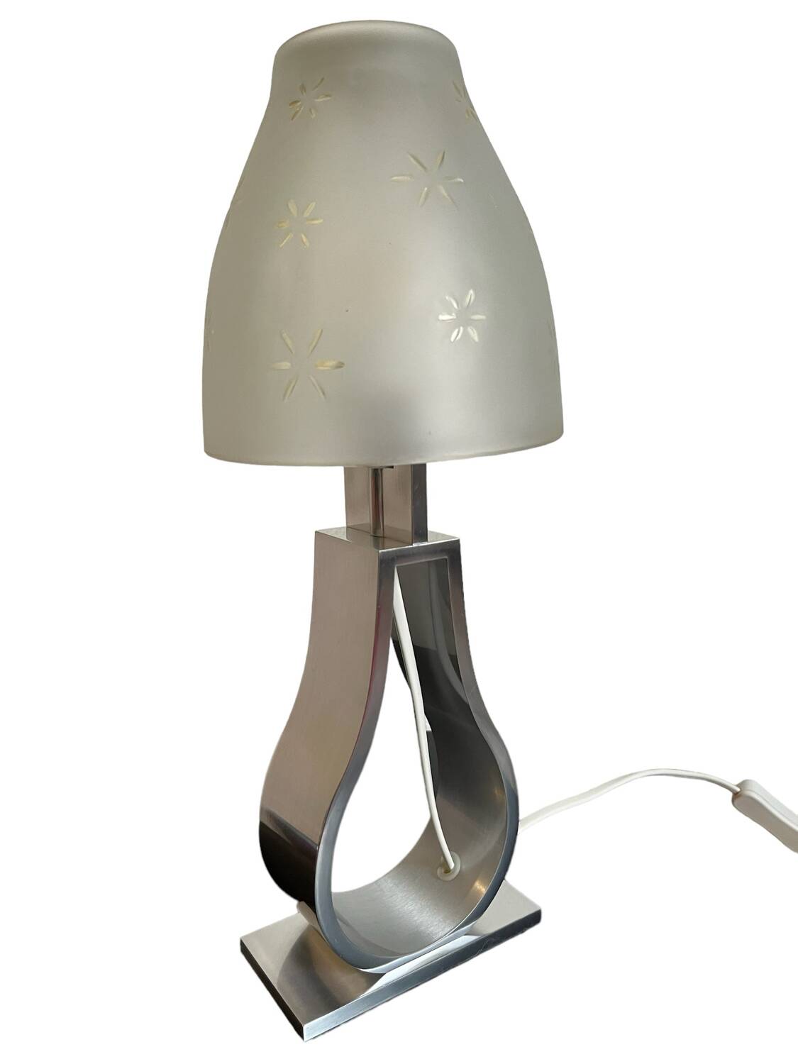 Metal foot lamp with thick glass lampshade