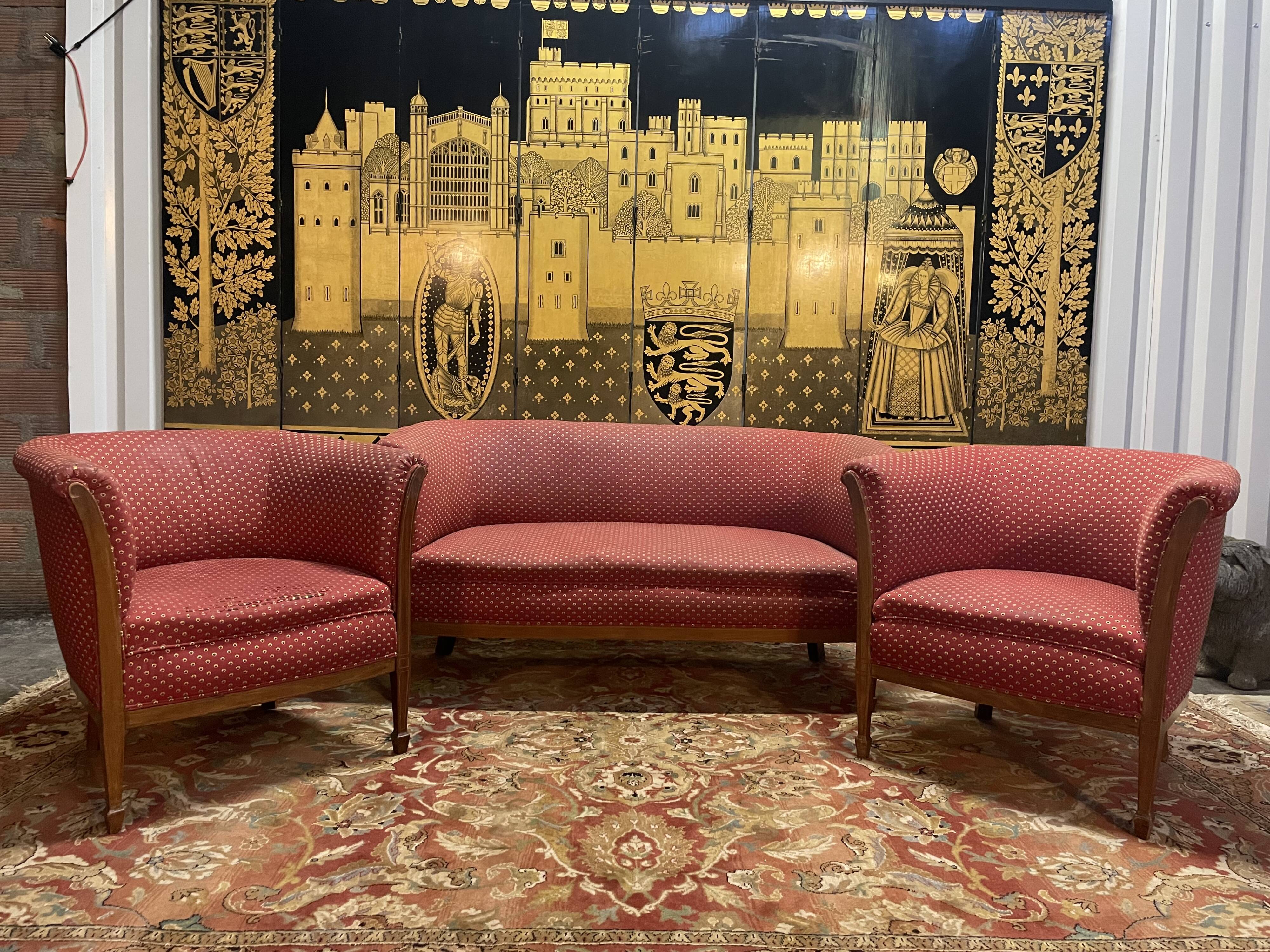 Salon époque Art Déco - Banquette et paire de fauteuils