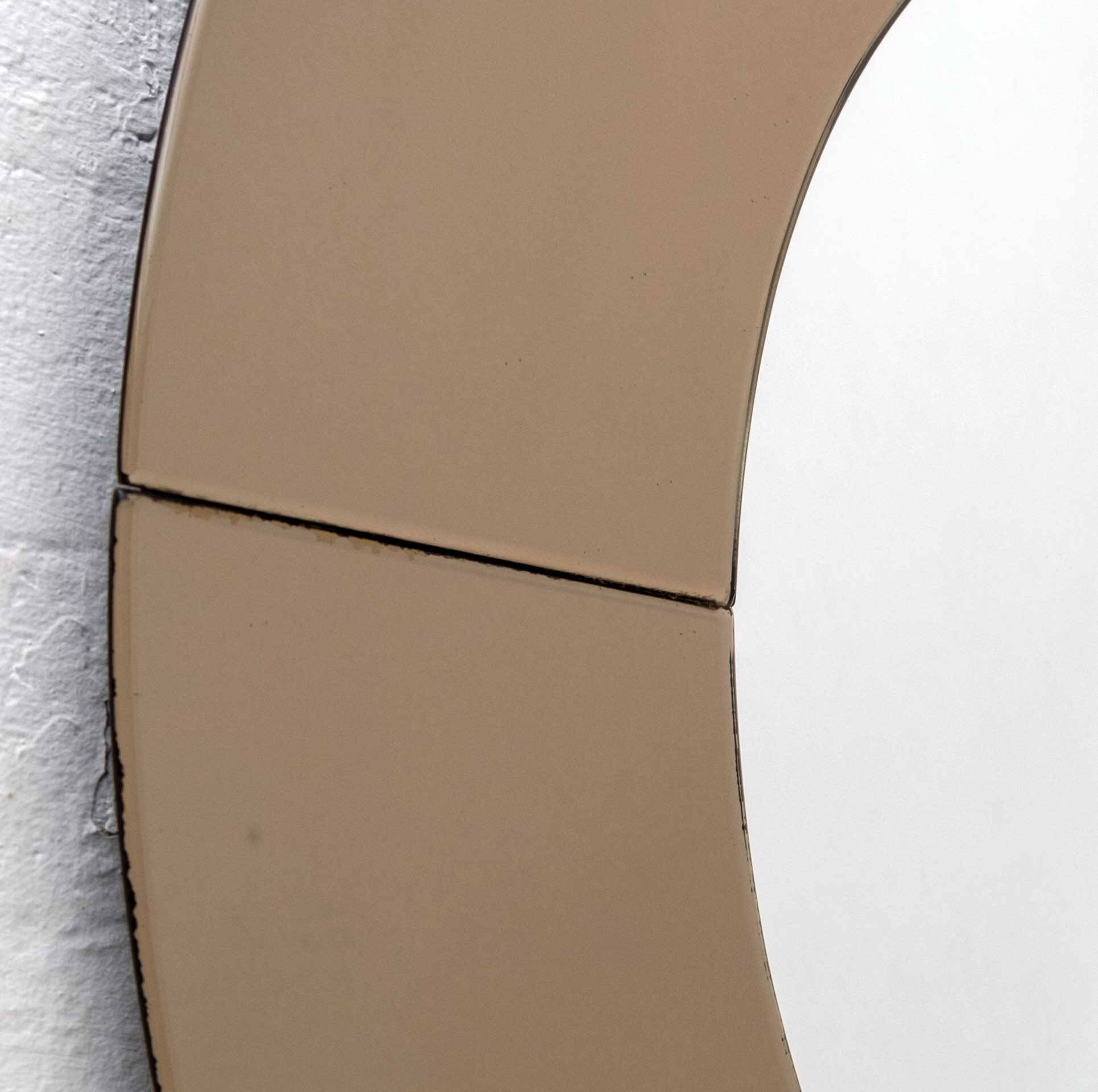 Mid-Century Modern Italian Smoked Round Large Mirror, 1970s