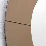 Grand miroir rond fumé italien moderne du milieu du siècle, années 1970