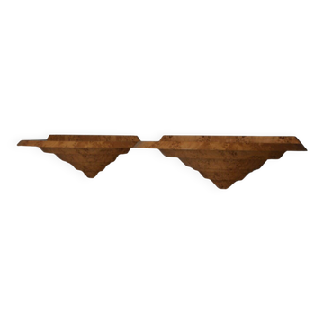 Elegant pair of Art Deco consoles in burl wood