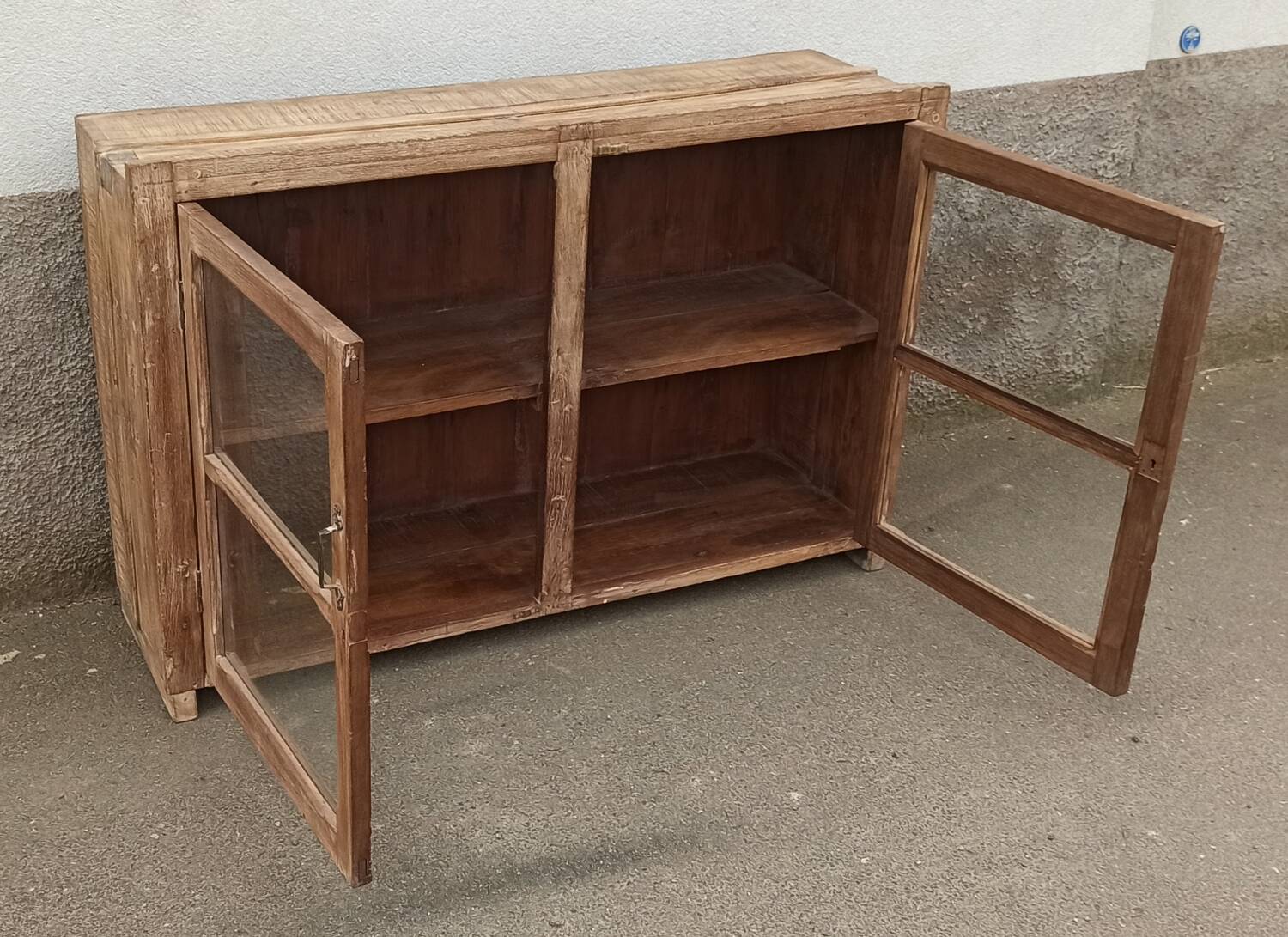 Glass sideboard in antique wood