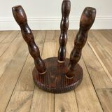 low stool in solid turned wood from the 70s