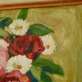 Peinture à l'huile sur panneau vintage européenne originale – « Décoration florale »