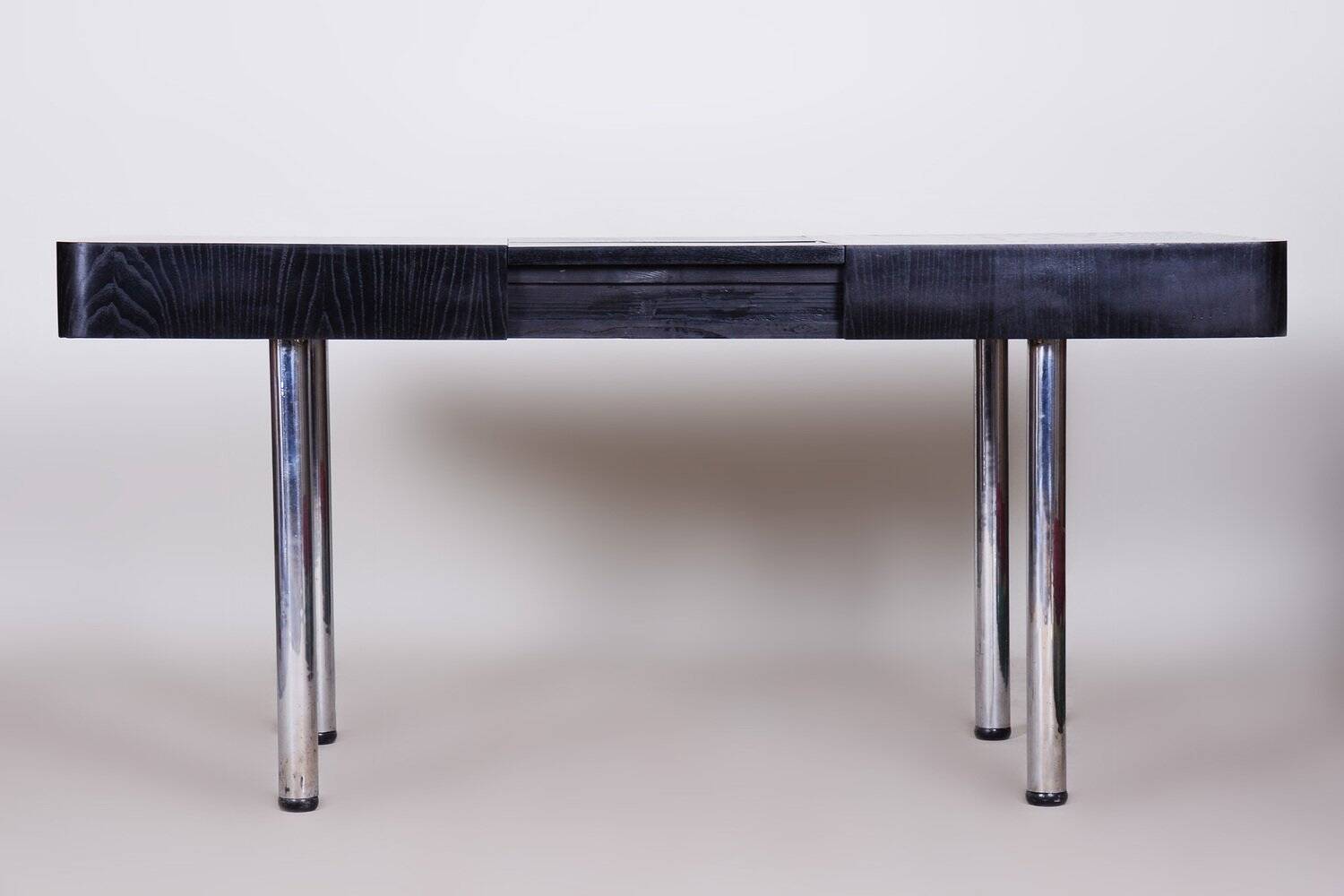 Bauhaus Extendable Dining Table in Oak Veneer and Chrome, 1930s