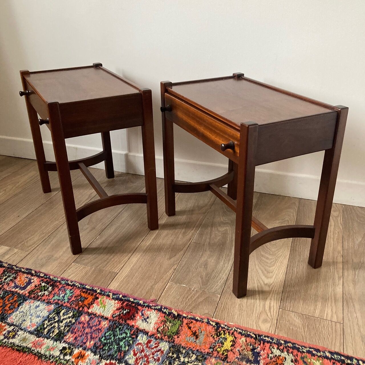Pair of walnut bedside tables