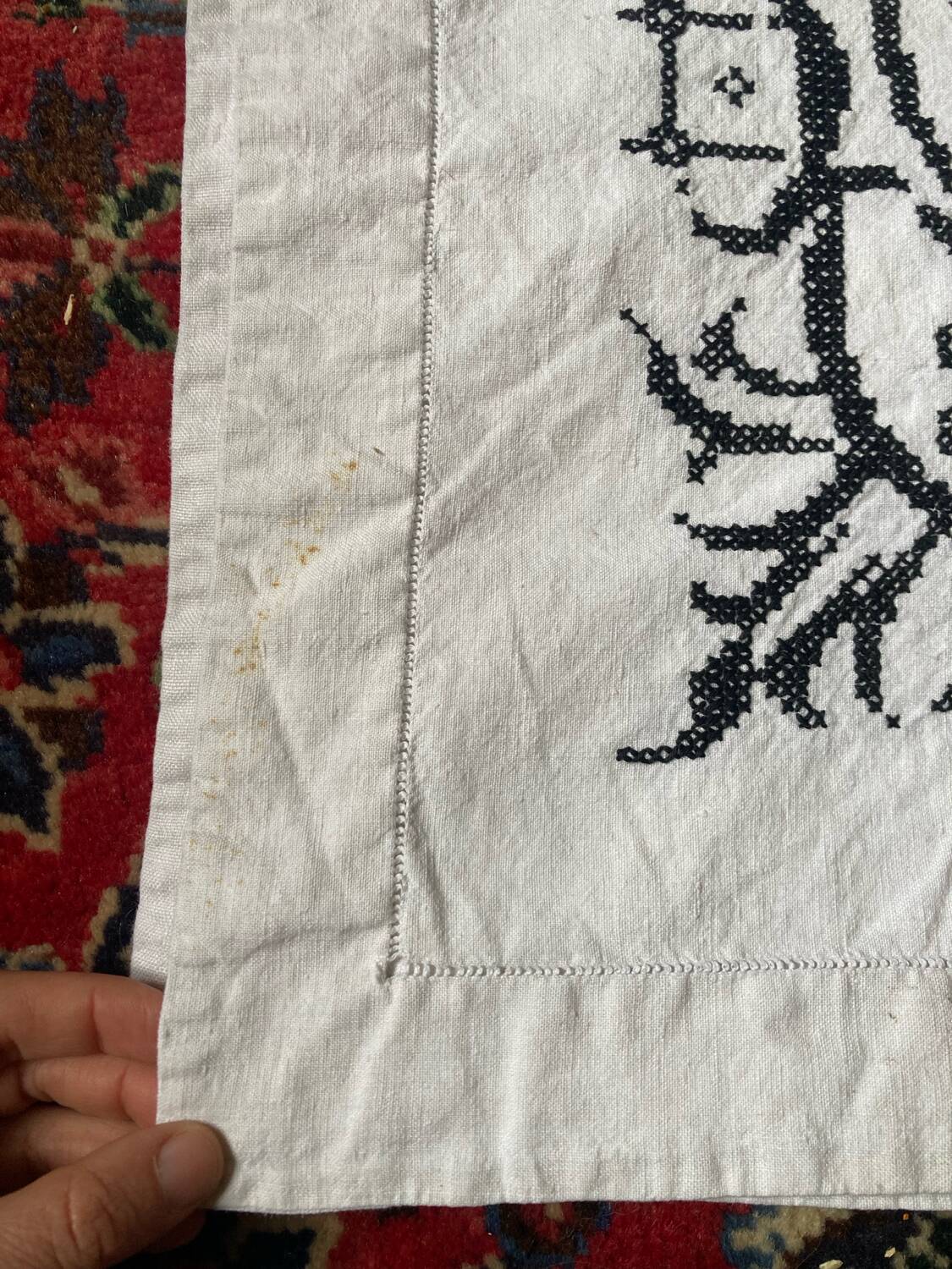 Old embroidered linen tablecloth 150x190