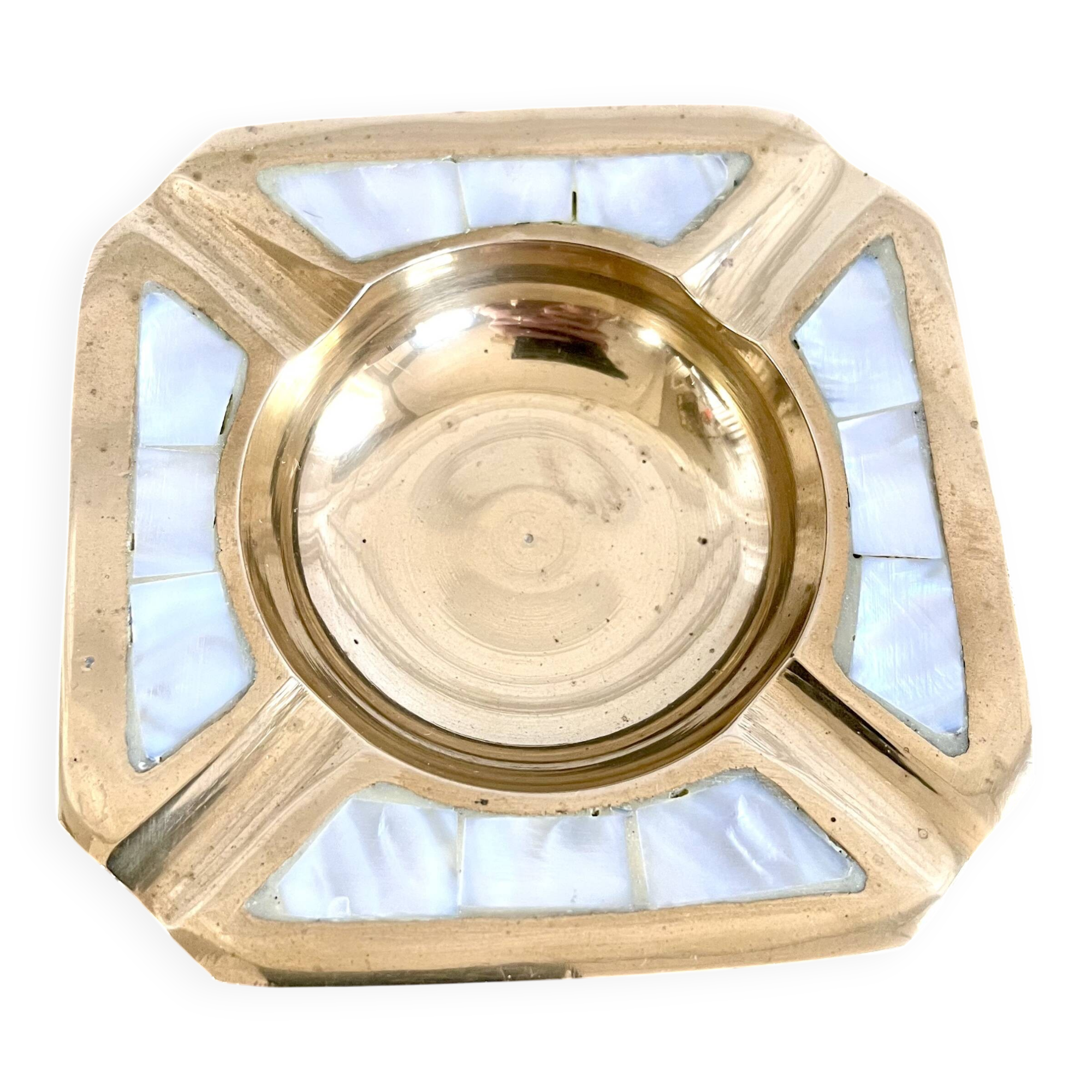 Mother-of-pearl and brass ashtray