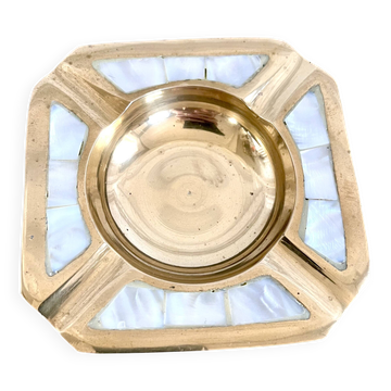 Mother-of-pearl and brass ashtray
