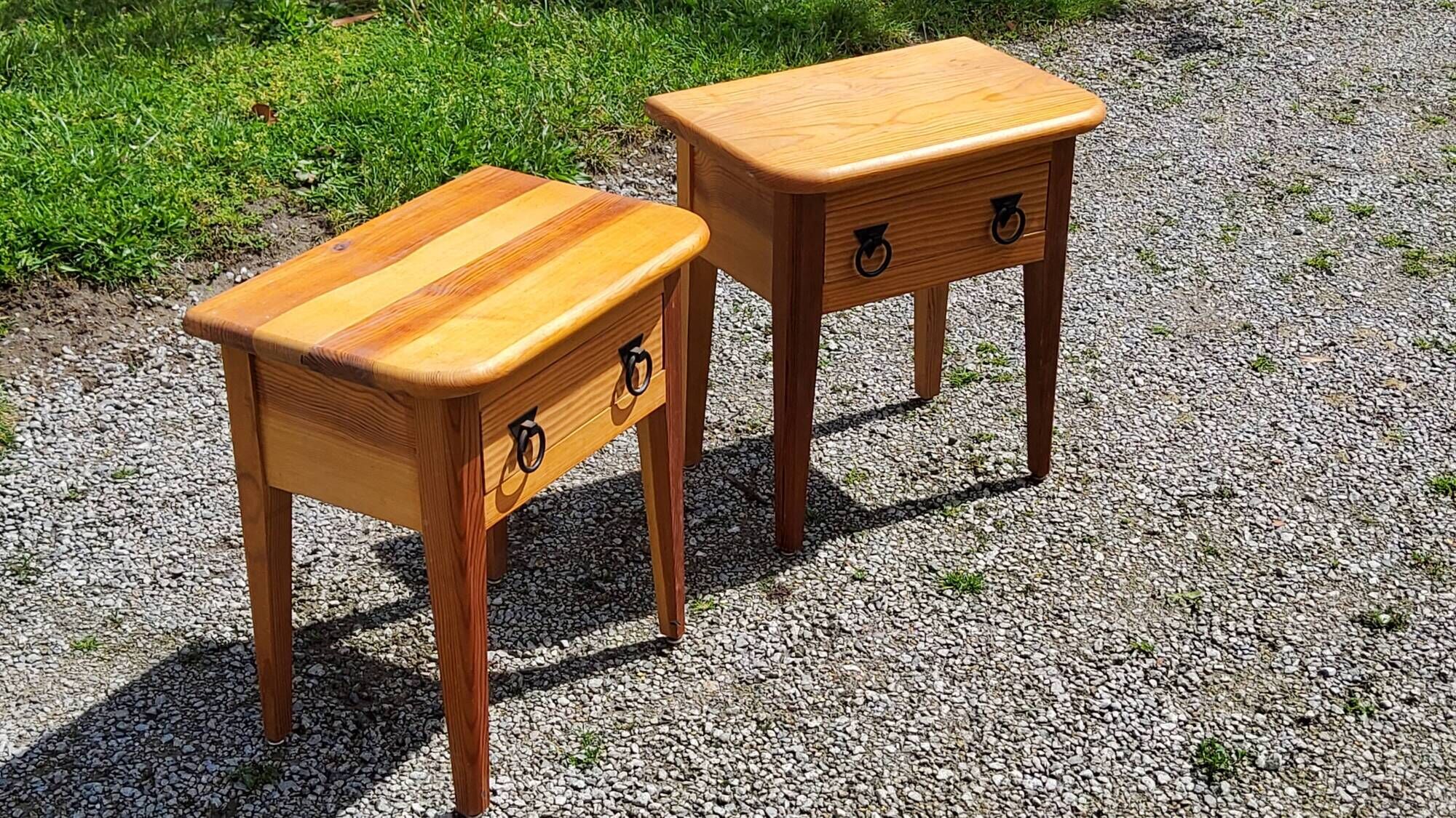 Pair of vintage bedside tables from the 70s in solid pine