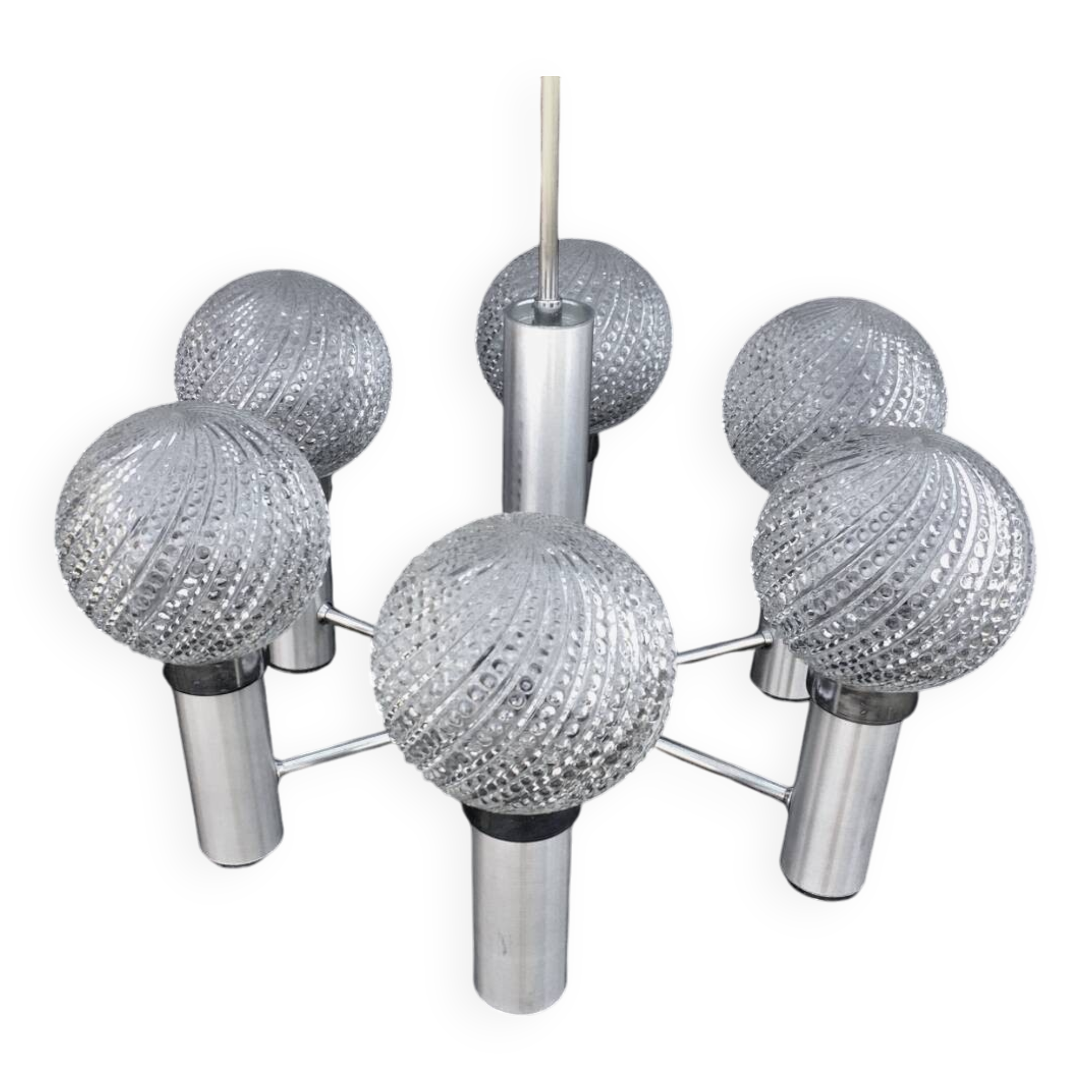 Chandelier metal chrome glass balls space age sputnik midcentury 70s