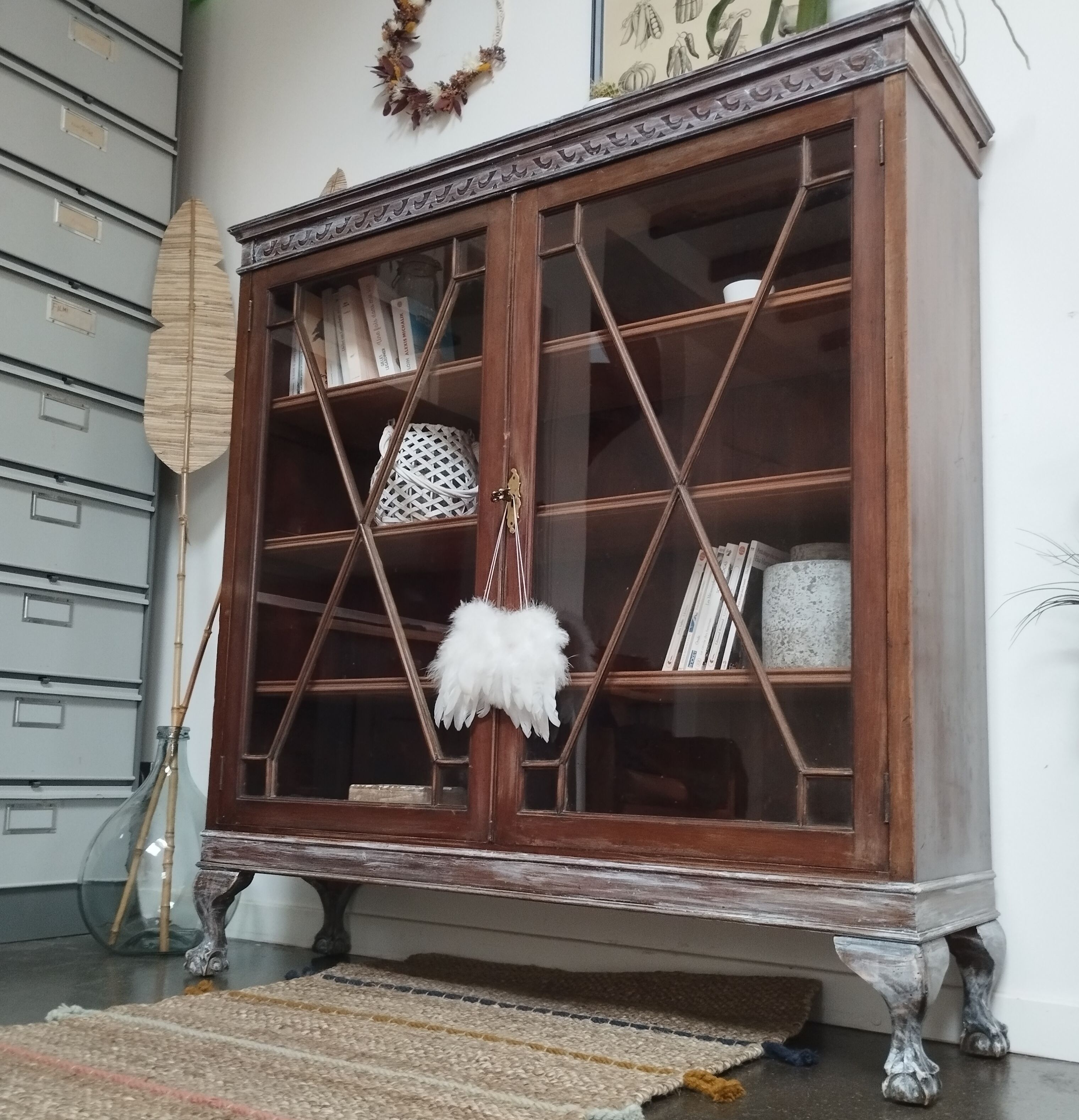English style glazed bookcase cabinet
