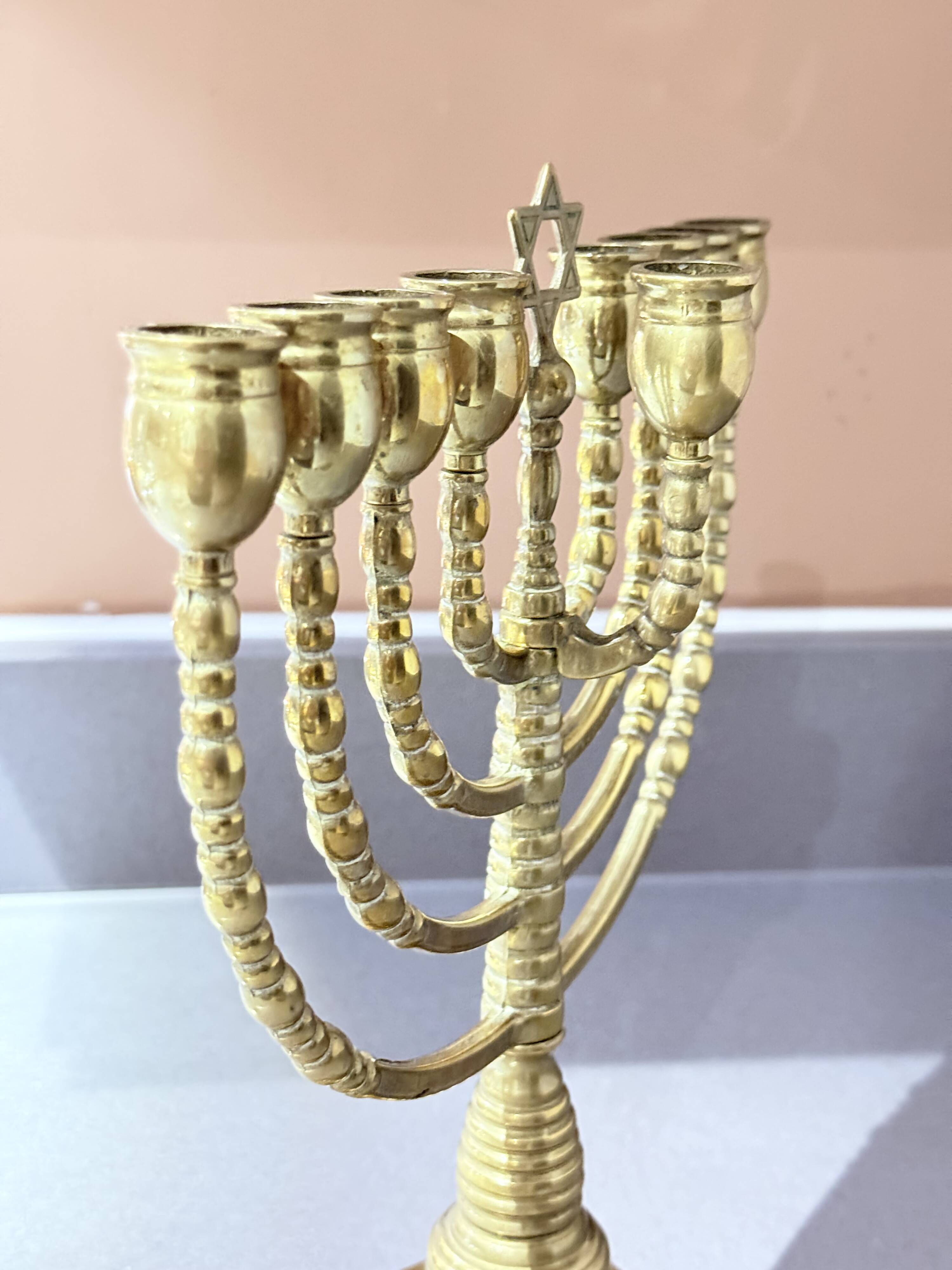Vintage Candelabras 9 Branch Menorah Jewish Judaica Golden Candle Holders Brass