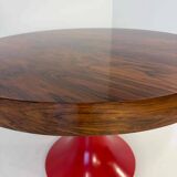 Italian Art Deco Round Table in Ziricote Wood with Red Lacquered Base, 1950