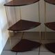 Pair of vintage corner shelves in wood and gold metal, 1960s