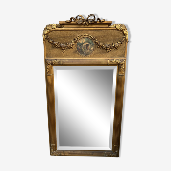 Miroir ancien en bois doré 128 x 68 cm