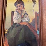 Portrait de jeune fille huile sur toile signature illisible europe de l'est
