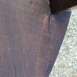 Set of three brutalist tripod armchairs in carved solid oak